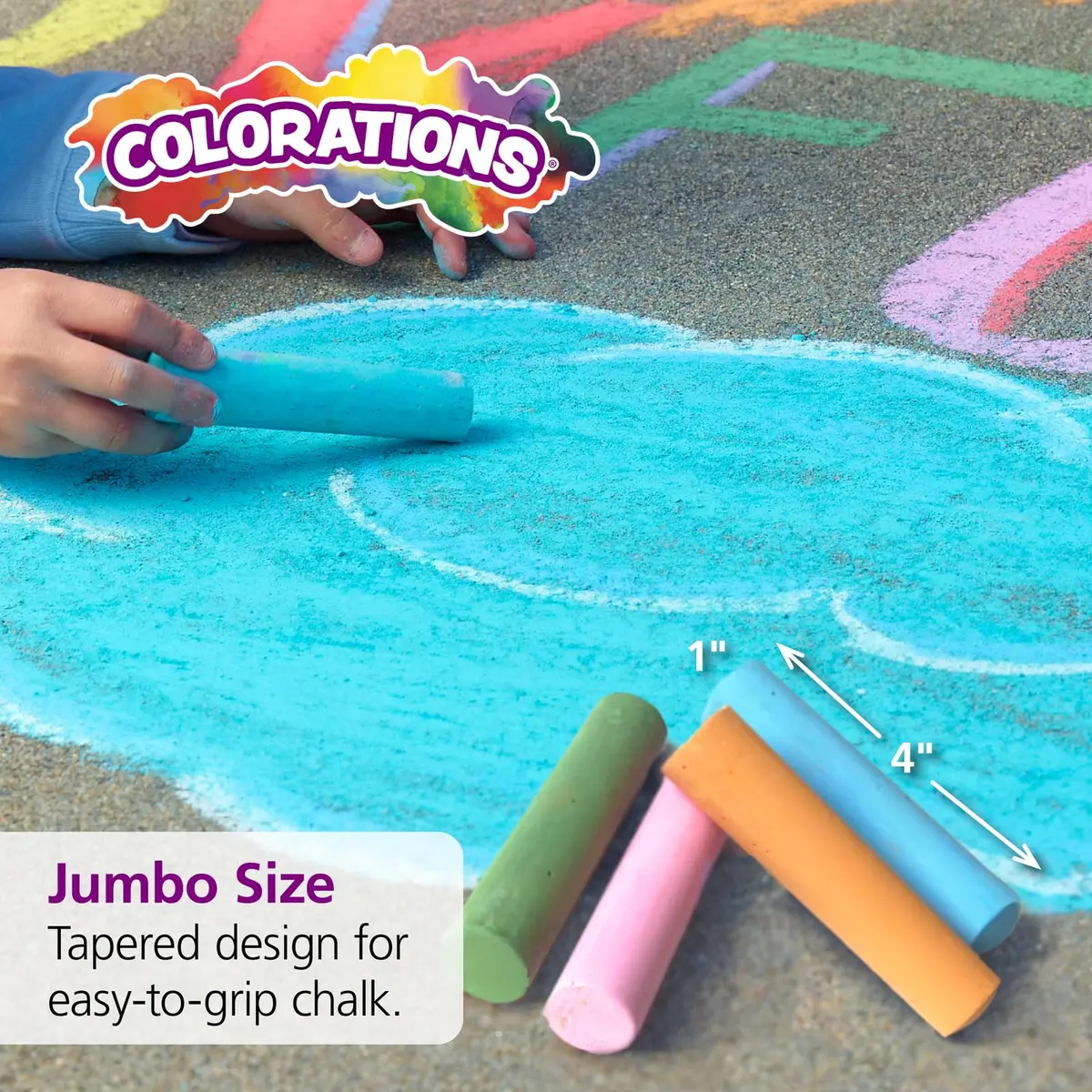 Colorations Jumbo Washable Sidewalk Chalk, 126 Pieces (4" x 1" Each) | Vibrant Colors for Outdoor Art - view 5