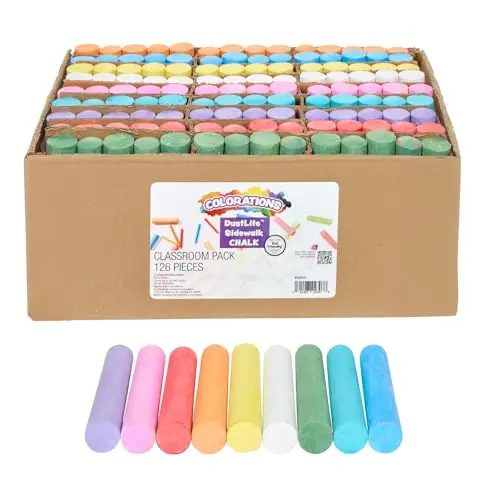 Colorations Jumbo Washable Sidewalk Chalk, 126 Pieces (4" x 1" Each) | Vibrant Colors for Outdoor Art - main product image