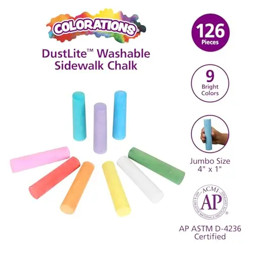 Colorations Jumbo Washable Sidewalk Chalk, 126 Pieces (4" x 1" Each) | Vibrant Colors for Outdoor Art - view 3