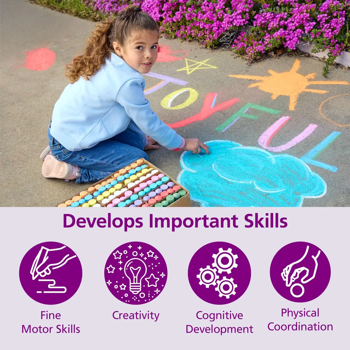 Colorations Jumbo Washable Sidewalk Chalk, 126 Pieces (4" x 1" Each) | Vibrant Colors for Outdoor Art - view 4