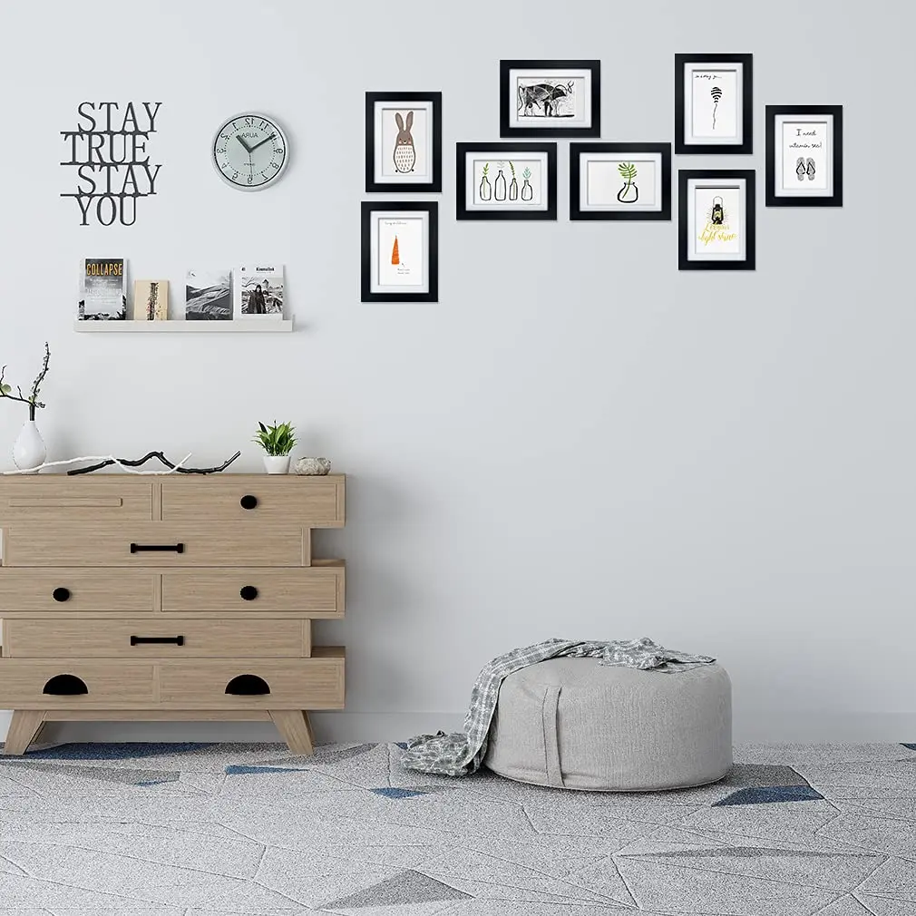 Giftgarden 4x6 Picture Frame Set of 8 | Wall & Tabletop Display with White Mats, Black Finish - view 6