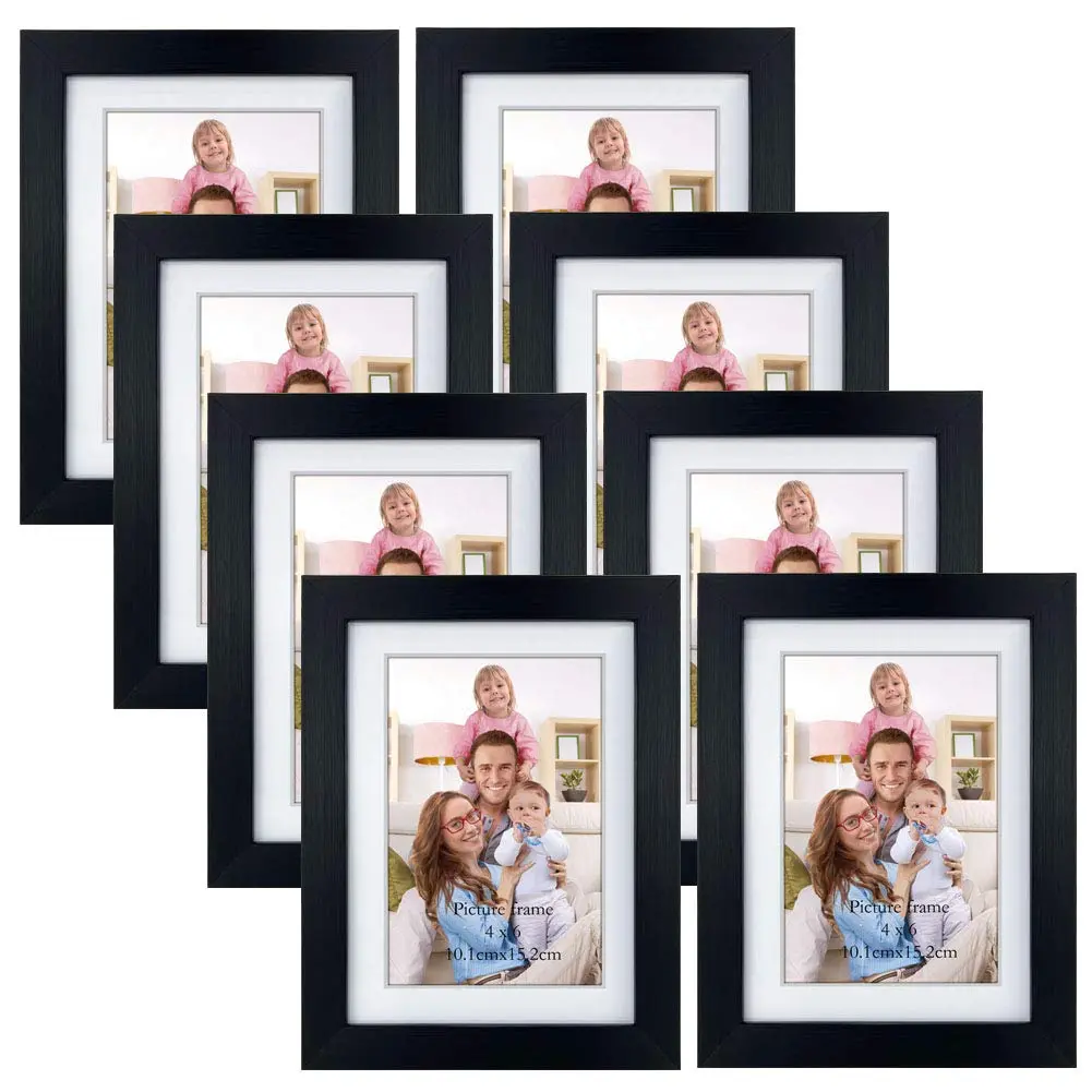 Giftgarden 4x6 Picture Frame Set of 8 | Wall & Tabletop Display with White Mats, Black Finish - main product image
