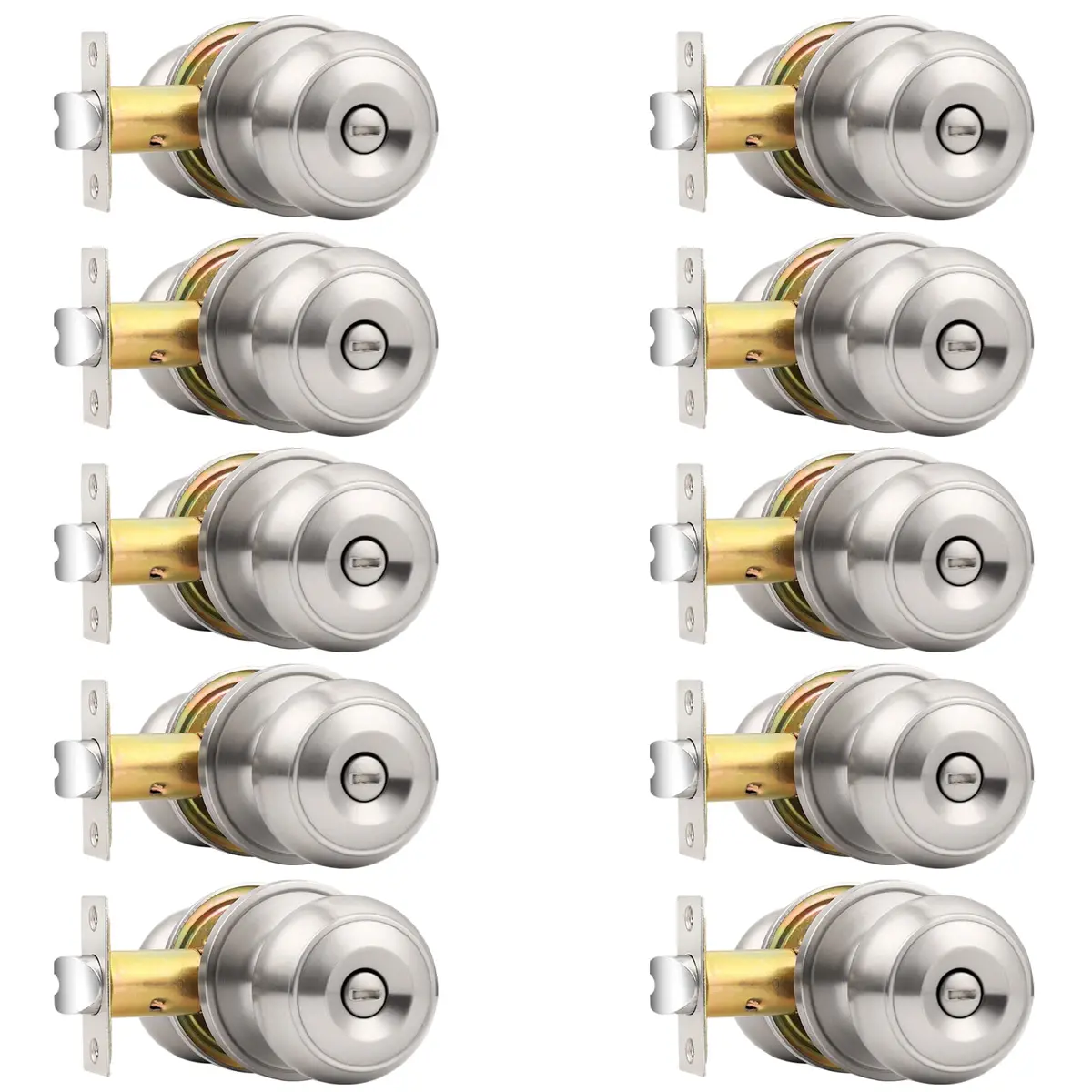 Probrico Brushed Nickel Door Knobs, Privacy Lock for Bathroom & Bedroom, 10 Pack | Easy Install, ANSI Grade 3 Certified - main product image