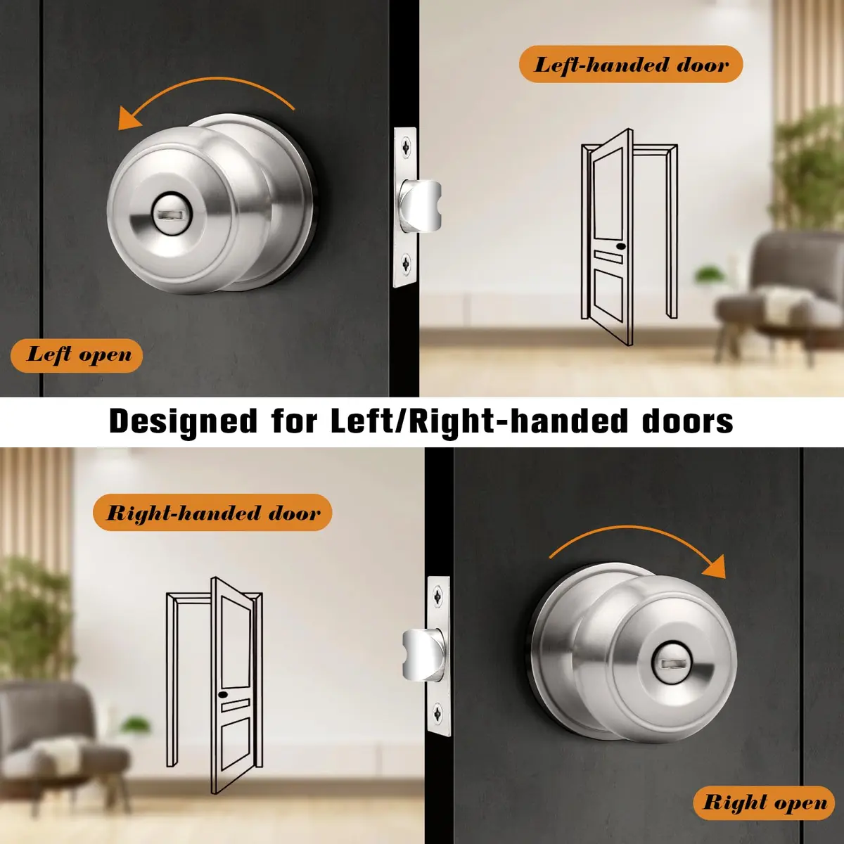 Probrico Brushed Nickel Door Knobs, Privacy Lock for Bathroom & Bedroom, 10 Pack | Easy Install, ANSI Grade 3 Certified - view 5