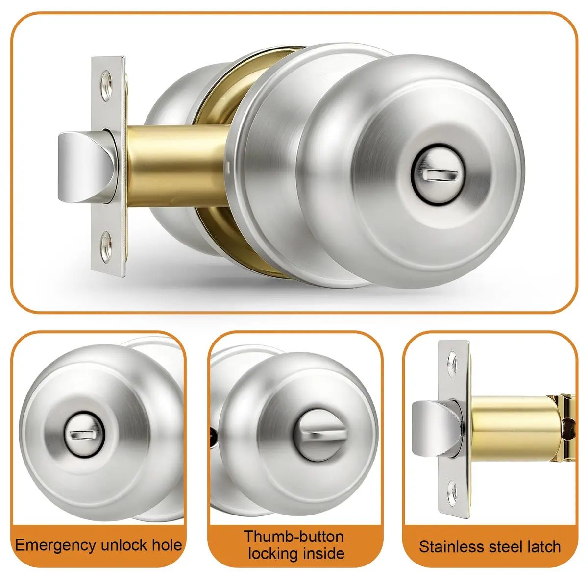 Probrico Brushed Nickel Door Knobs, Privacy Lock for Bathroom & Bedroom, 10 Pack | Easy Install, ANSI Grade 3 Certified - view 7