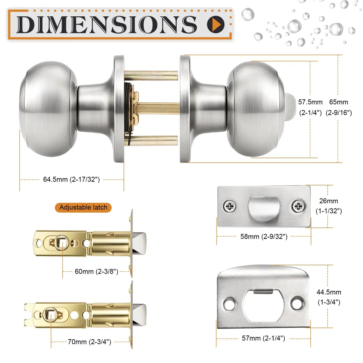 Probrico Brushed Nickel Door Knobs, Privacy Lock for Bathroom & Bedroom, 10 Pack | Easy Install, ANSI Grade 3 Certified - view 8