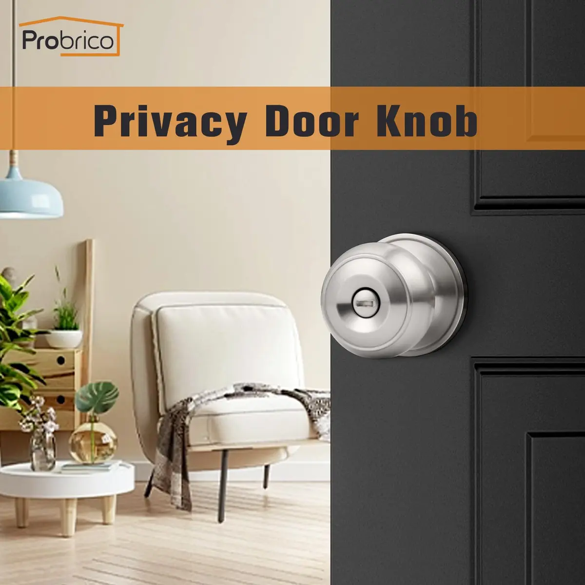 Probrico Brushed Nickel Door Knobs, Privacy Lock for Bathroom & Bedroom, 10 Pack | Easy Install, ANSI Grade 3 Certified - view 2
