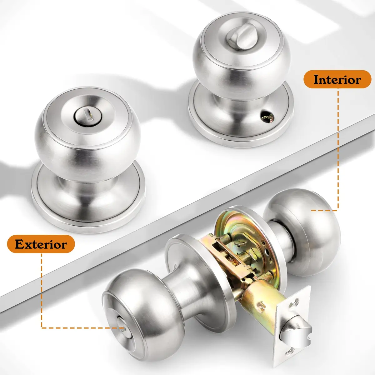 Probrico Brushed Nickel Door Knobs, Privacy Lock for Bathroom & Bedroom, 10 Pack | Easy Install, ANSI Grade 3 Certified - view 3