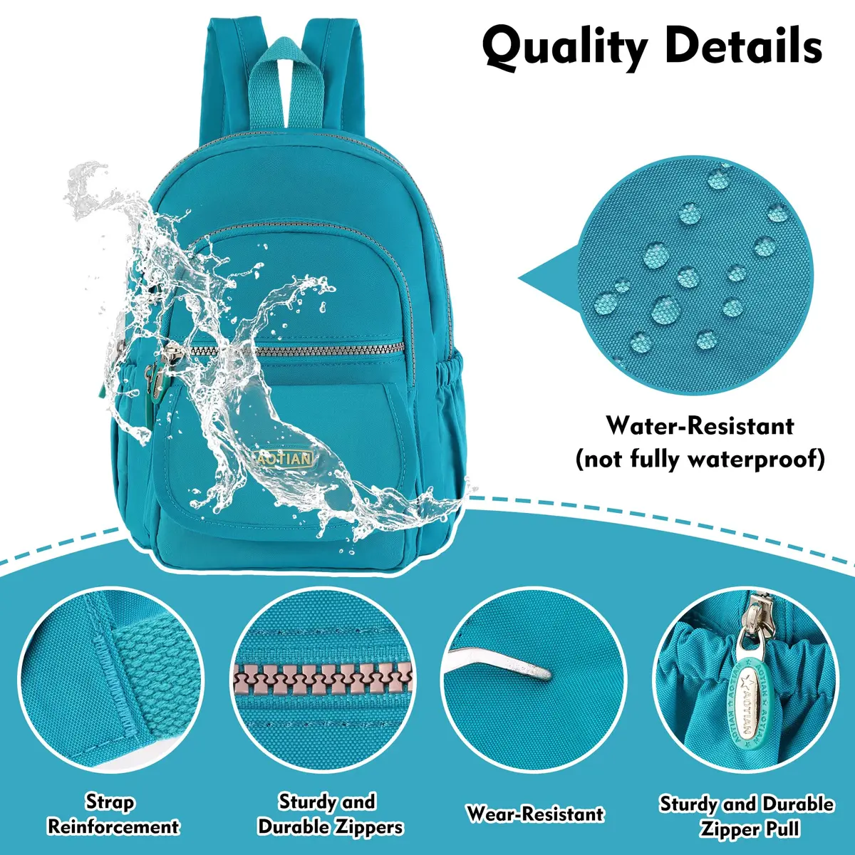 AOTIAN Mini Backpack for Women, Lightweight Nylon Small Daypack | Compact & Durable - view 5
