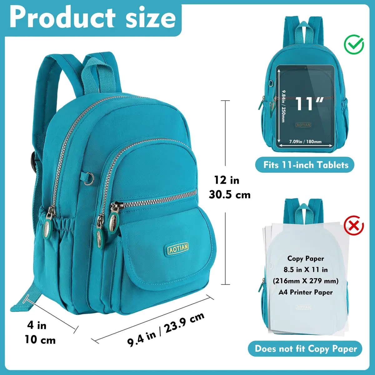 AOTIAN Mini Backpack for Women, Lightweight Nylon Small Daypack | Compact & Durable - view 3