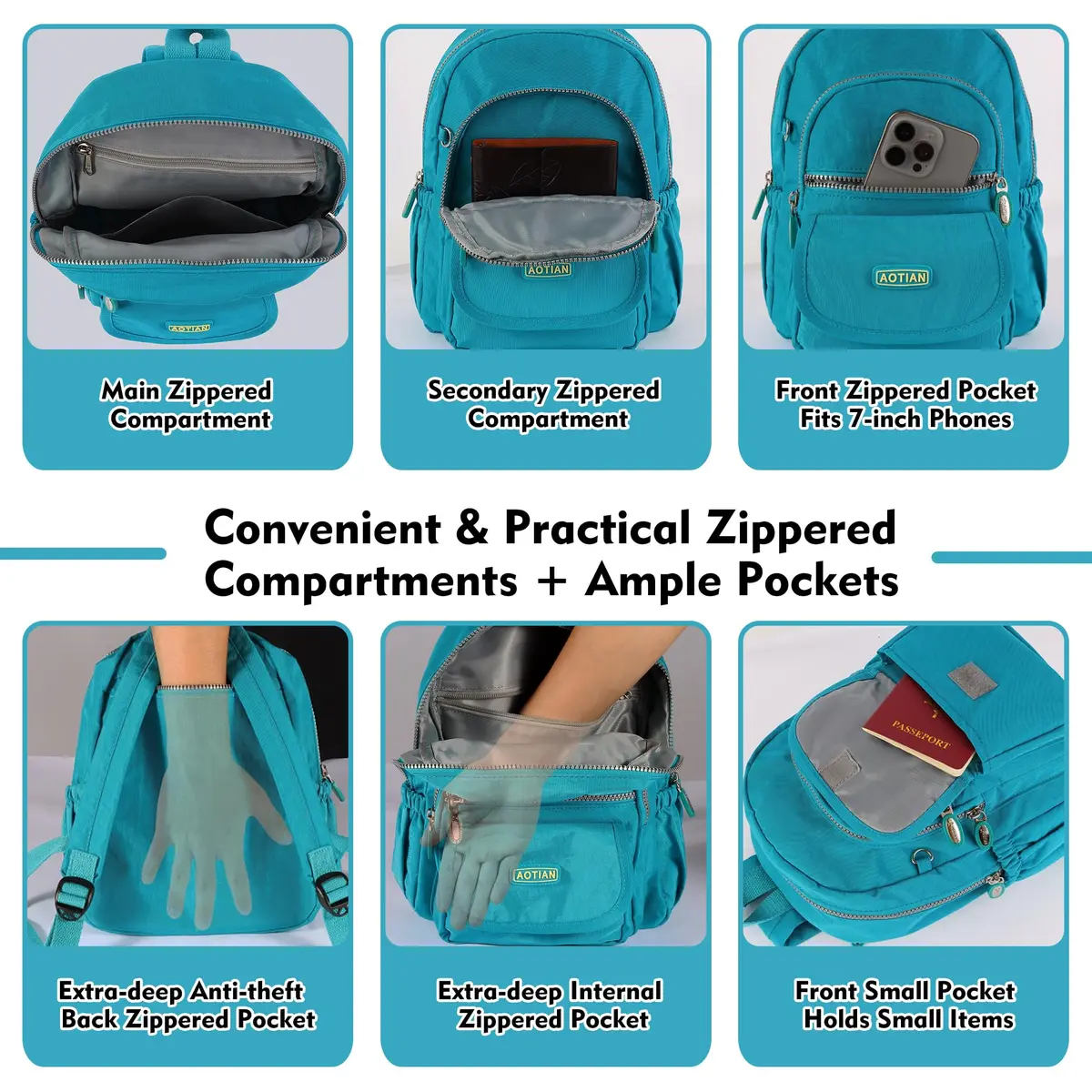 AOTIAN Mini Backpack for Women, Lightweight Nylon Small Daypack | Compact & Durable - view 4