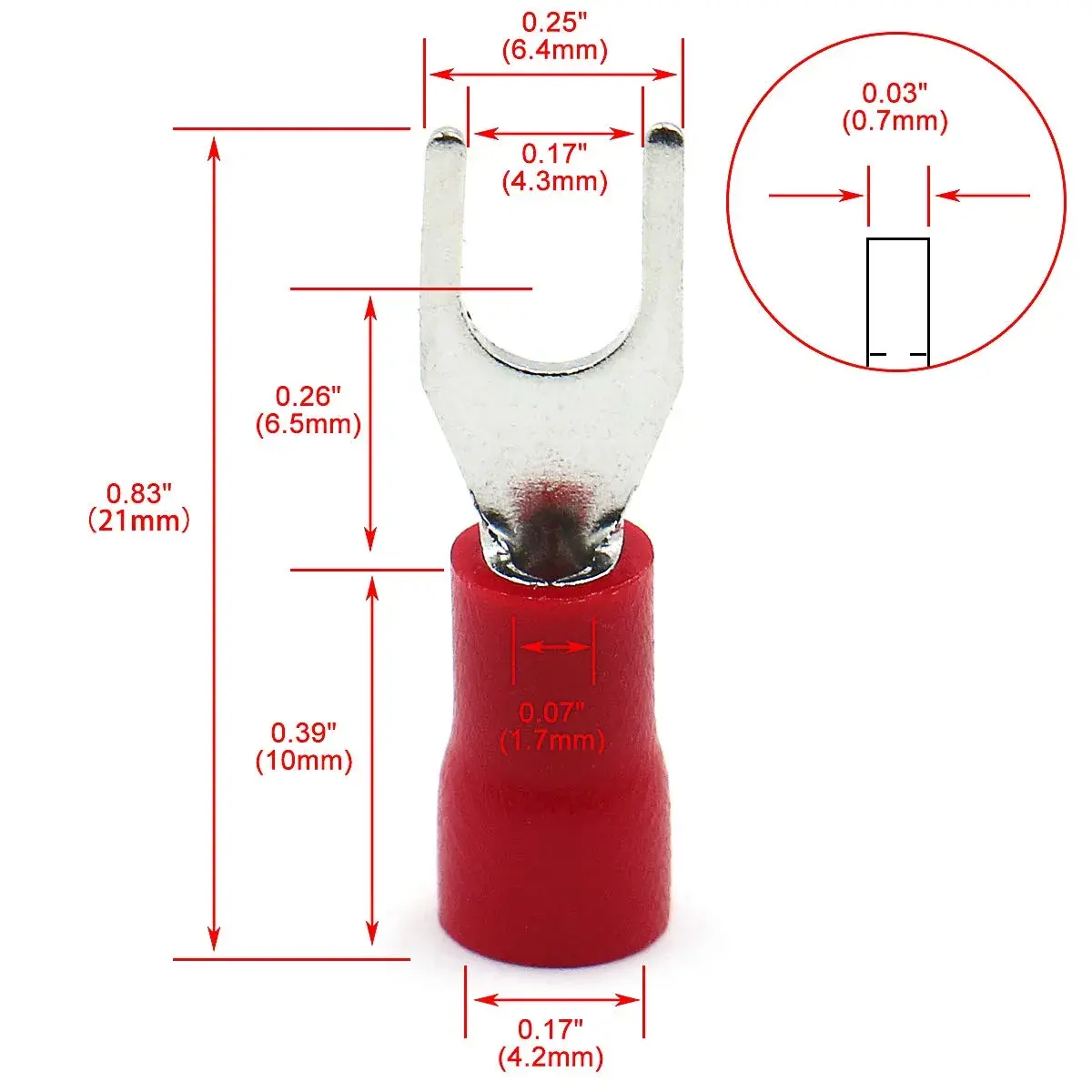 Baomain Red Fork Spade Insulated Terminal Connectors 4.3mm #8 Stud 22-16 AWG (100-Pack) | Secure Crimp Connection for Electrical Wiring - view 2