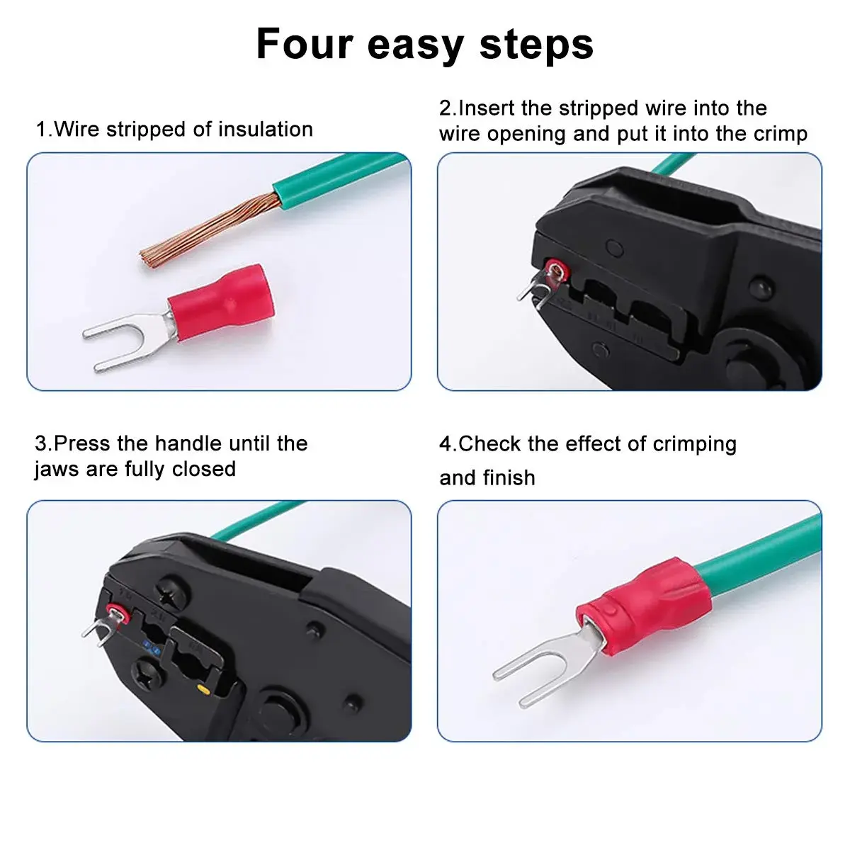 Baomain Red Fork Spade Insulated Terminal Connectors 4.3mm #8 Stud 22-16 AWG (100-Pack) | Secure Crimp Connection for Electrical Wiring - view 4