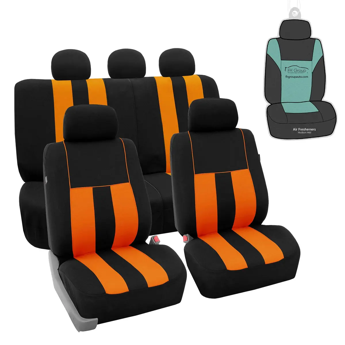 FH Group Orange Polyester Car Seat Covers - Full Set with Front & Rear, Universal Fit, Waterproof, Airbag Compatible (Full Set, Orange) - main product image