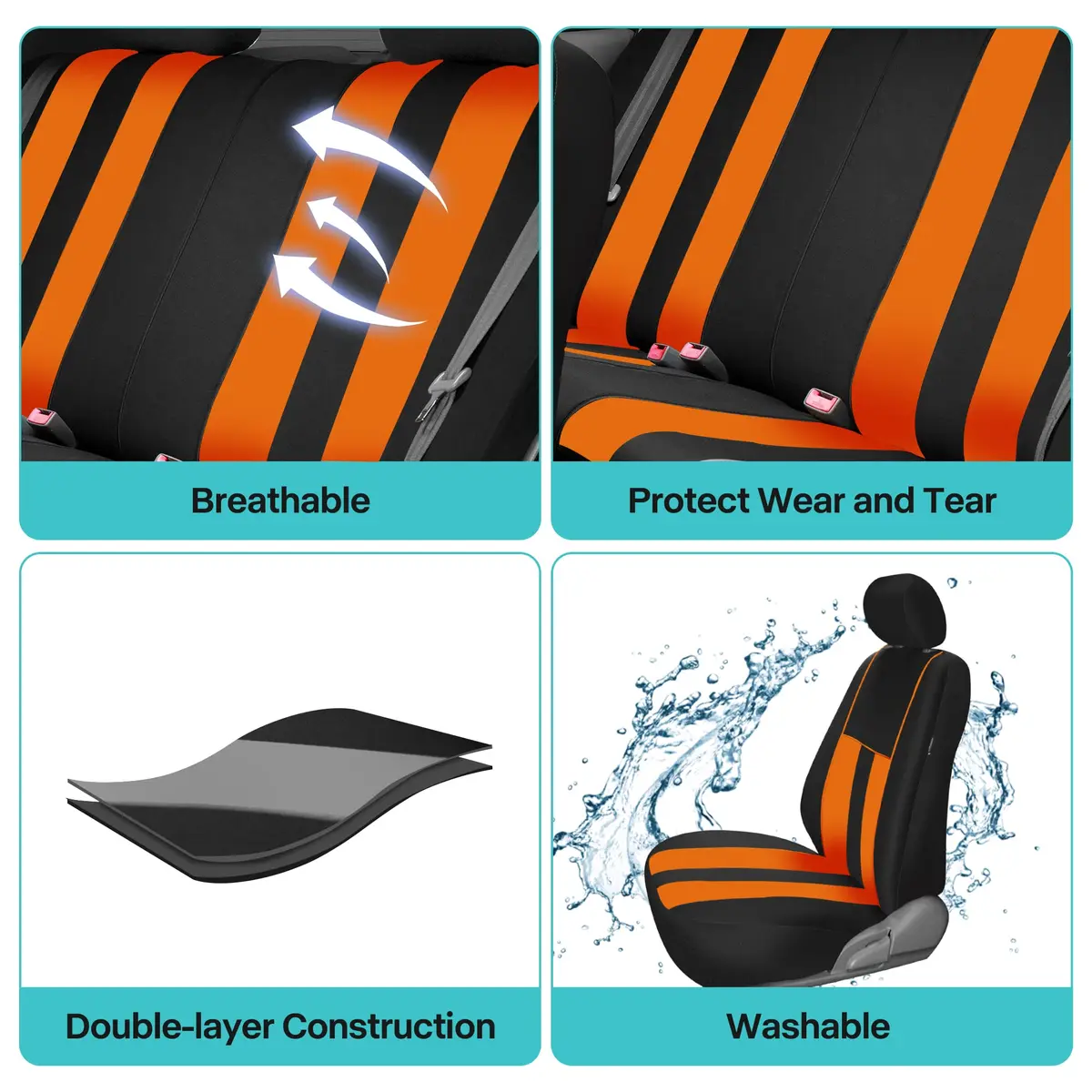 FH Group Orange Polyester Car Seat Covers - Full Set with Front & Rear, Universal Fit, Waterproof, Airbag Compatible (Full Set, Orange) - view 5
