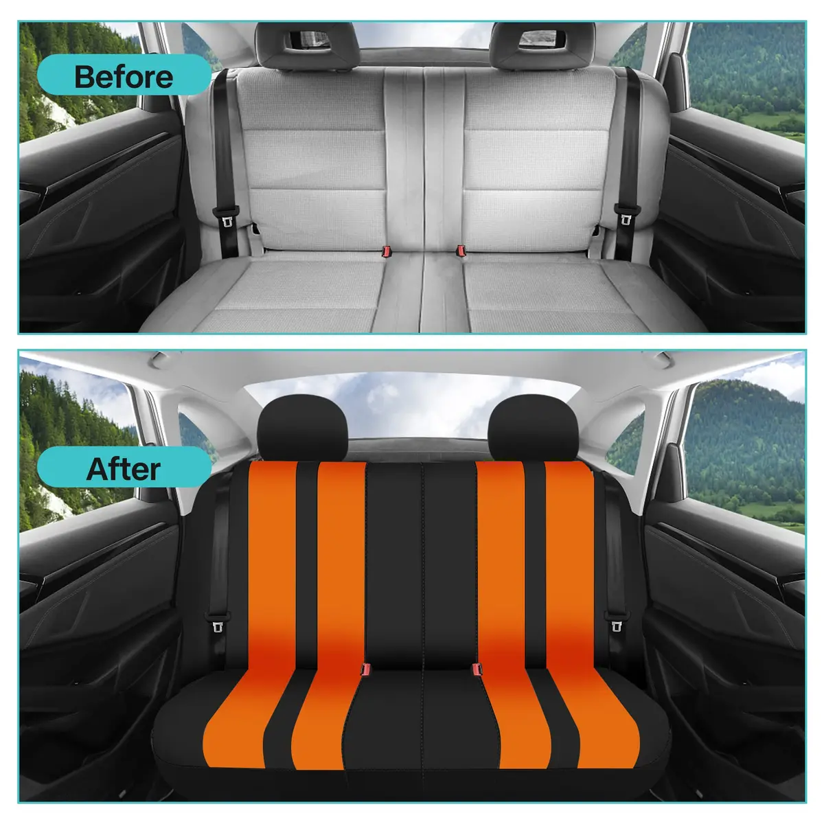 FH Group Orange Polyester Car Seat Covers - Full Set with Front & Rear, Universal Fit, Waterproof, Airbag Compatible (Full Set, Orange) - view 7