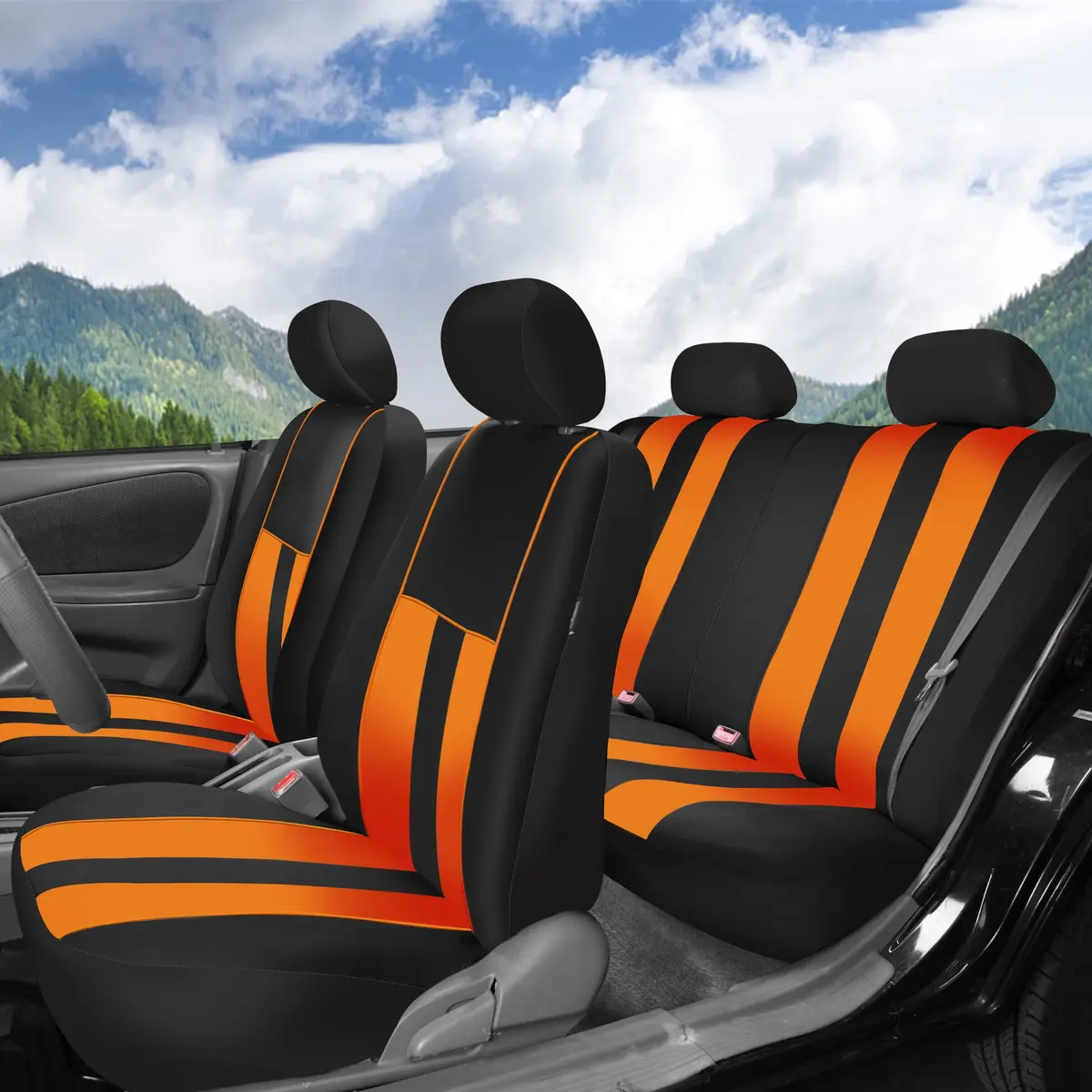 FH Group Orange Polyester Car Seat Covers - Full Set with Front & Rear, Universal Fit, Waterproof, Airbag Compatible (Full Set, Orange) - view 2