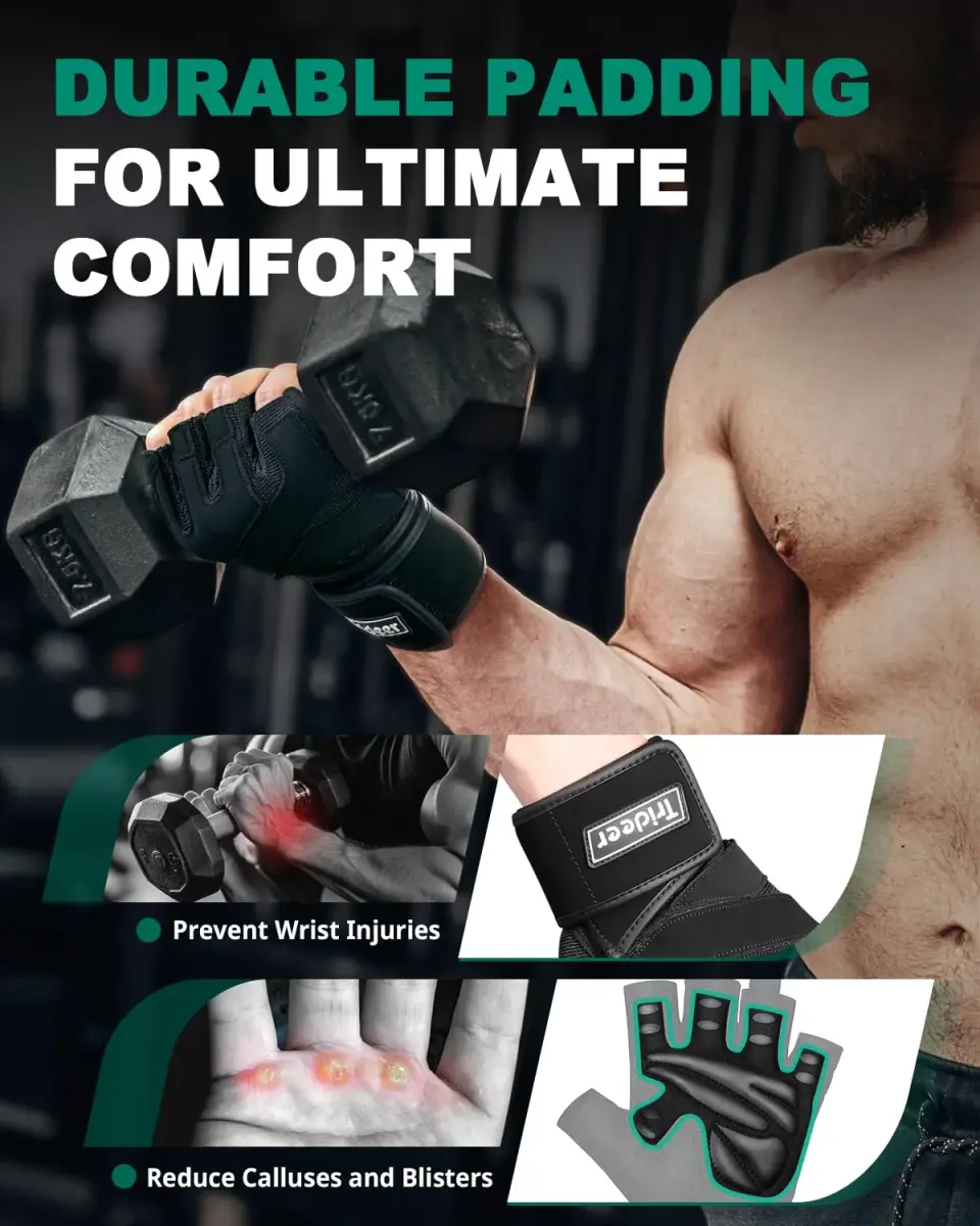 Trideer Workout Gloves with Wrist Wraps - Black-Wrist, Medium Size - view 3