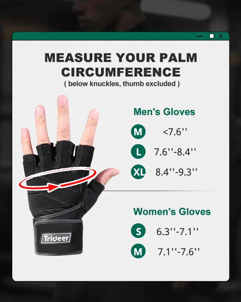 Trideer Workout Gloves with Wrist Wraps - Full Palm Protection & Extra Grips - Small - view 6