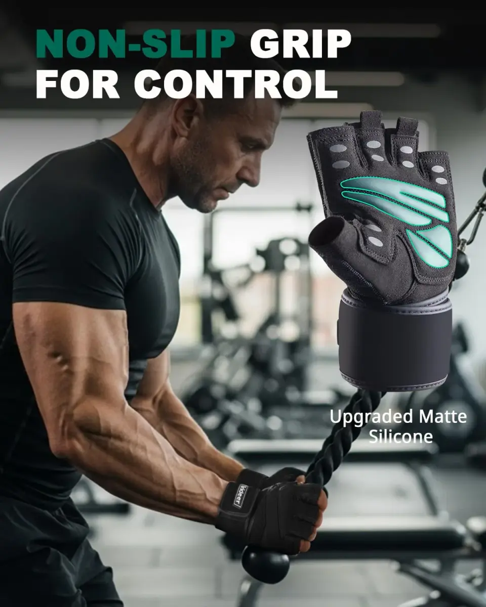 Trideer Workout Gloves with Wrist Wraps - Black-Wrist Color, Large Size - view 4