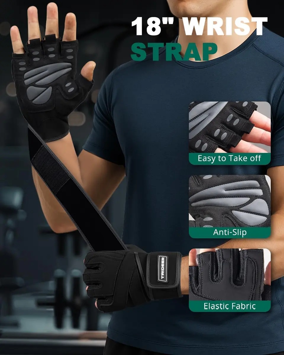Trideer Workout Gloves with Wrist Wrap Support | Full Palm & Wrist Stability for Men - view 5