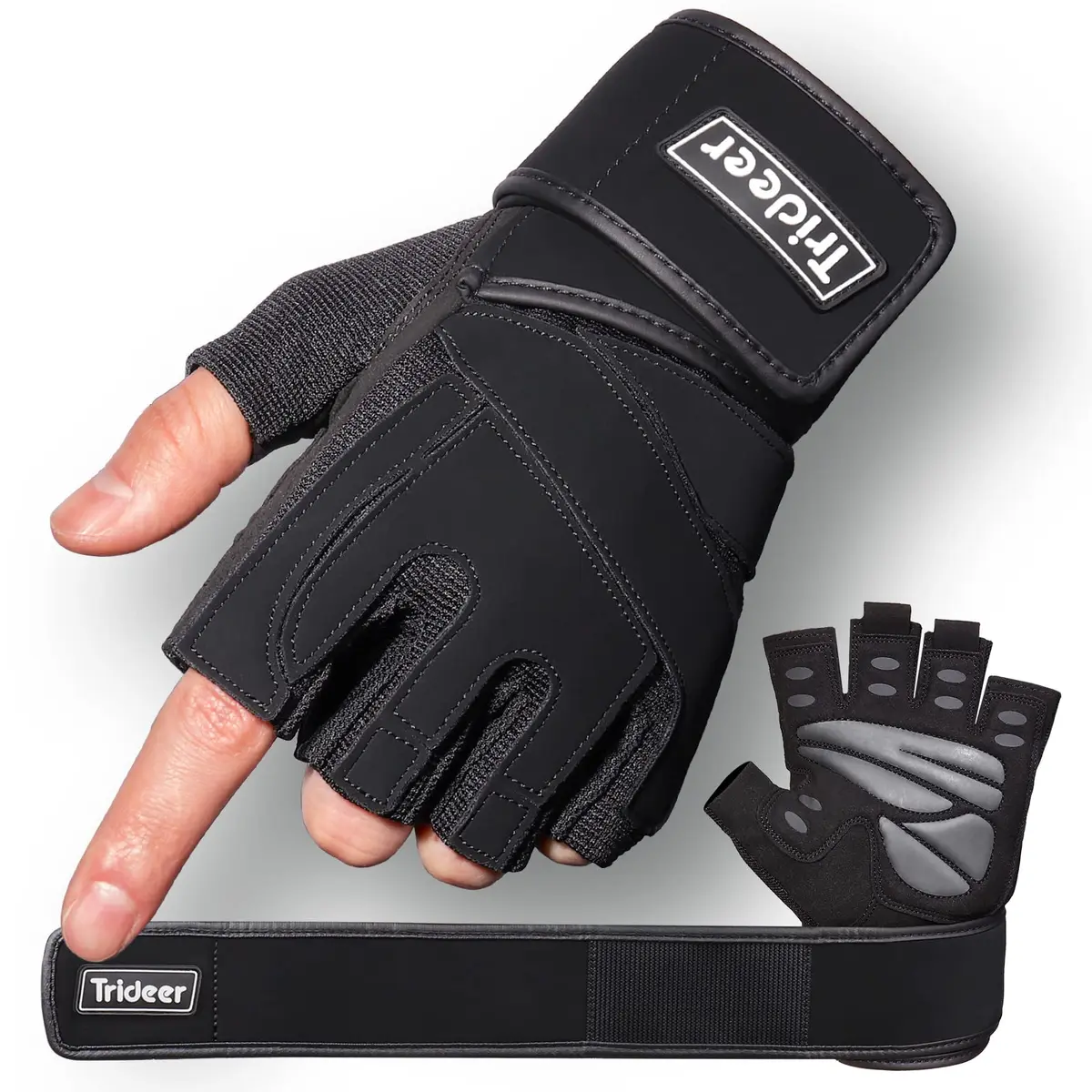 Trideer Workout Gloves with Wrist Wrap Support | Full Palm & Wrist Stability for Men - main product image