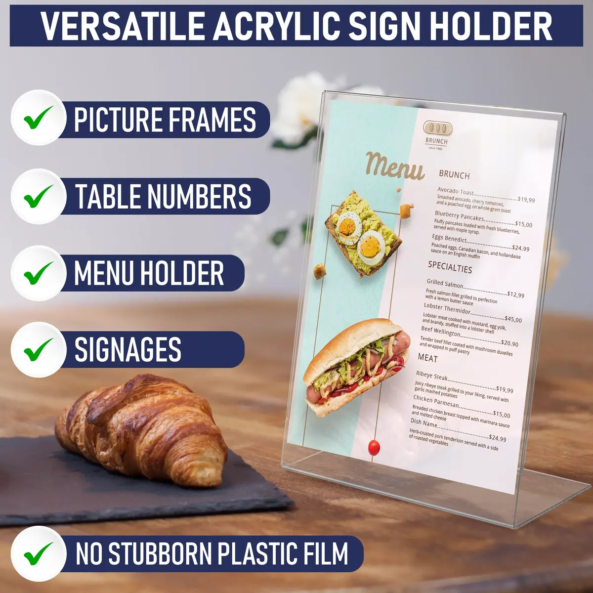 Dasher Products Acrylic Sign Holder 8.5 x 11 | Slant Back Display Stand for Office & Table Signs - view 6