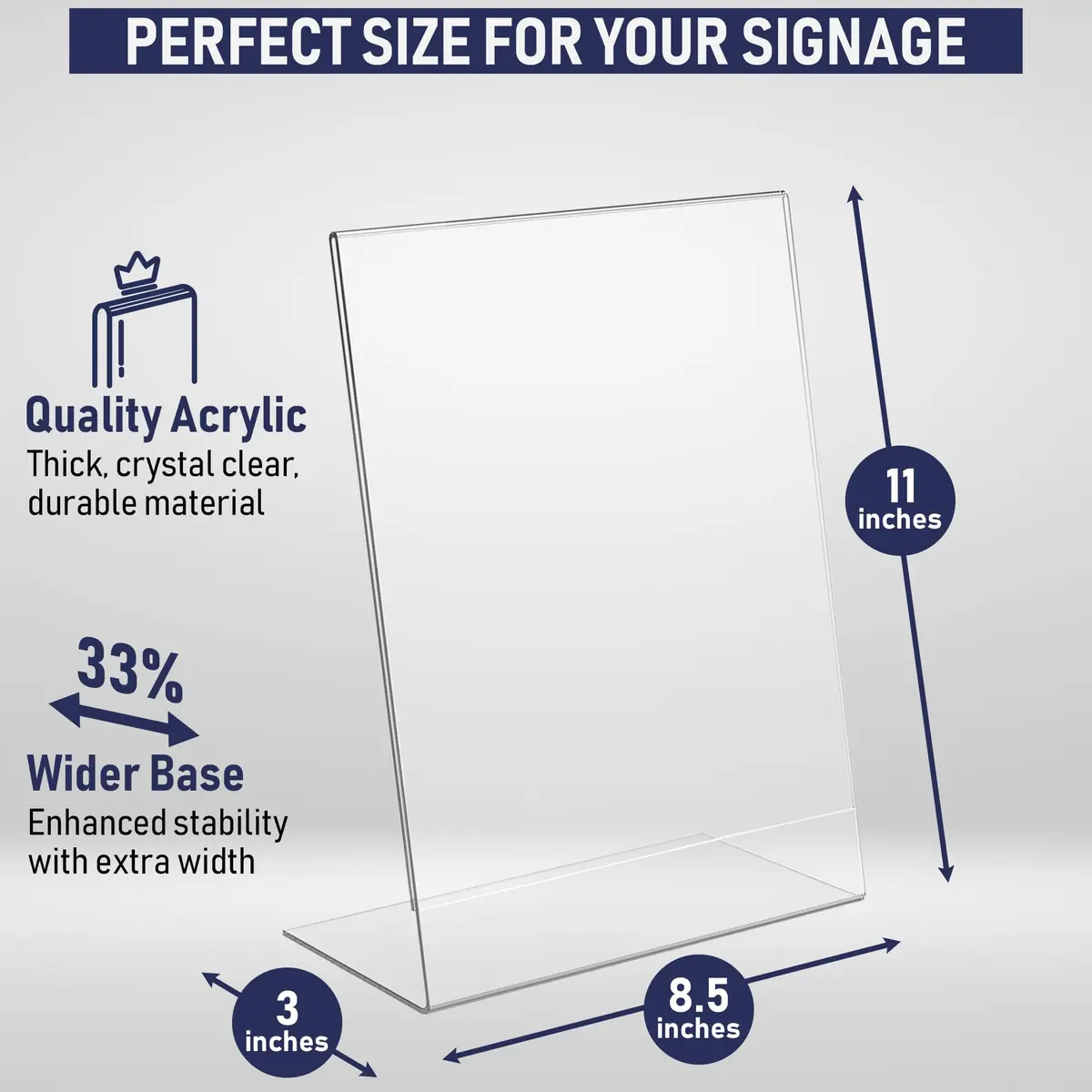 Dasher Products Acrylic Sign Holder 8.5 x 11 | Slant Back Display Stand for Office & Table Signs - view 2