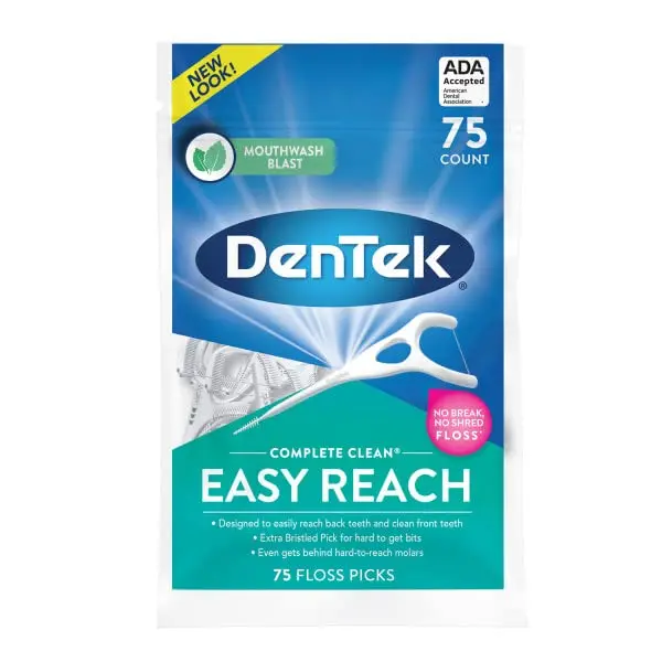 DenTek Complete Clean Easy Reach Floss Picks, Mouthwash Blast Flavor, 75 ct. (Pack of 4) | Advanced Fluoride Coating - view 2