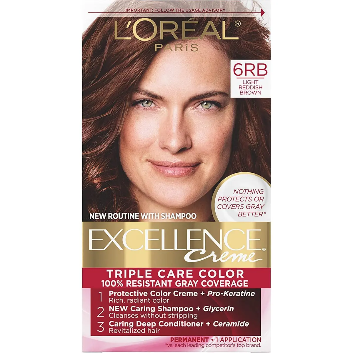 L'Oreal Excellence Creme Triple Protection Hair Color Light Reddish Brown 6RB | Permanent, Deep Nourishment, 6 Pack - main product image
