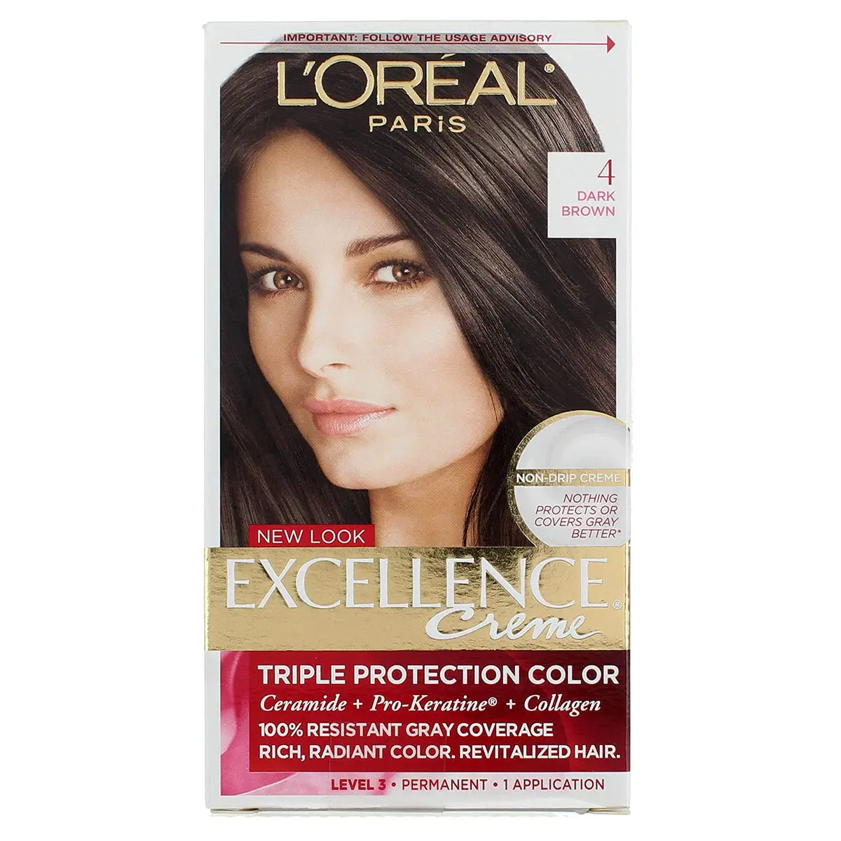 L'Oreal Paris Excellence Triple Protection Permanent Hair Color Creme, Dark Brown (4) | 8 Pack, Rich, Radiant & Gray Coverage - view 2