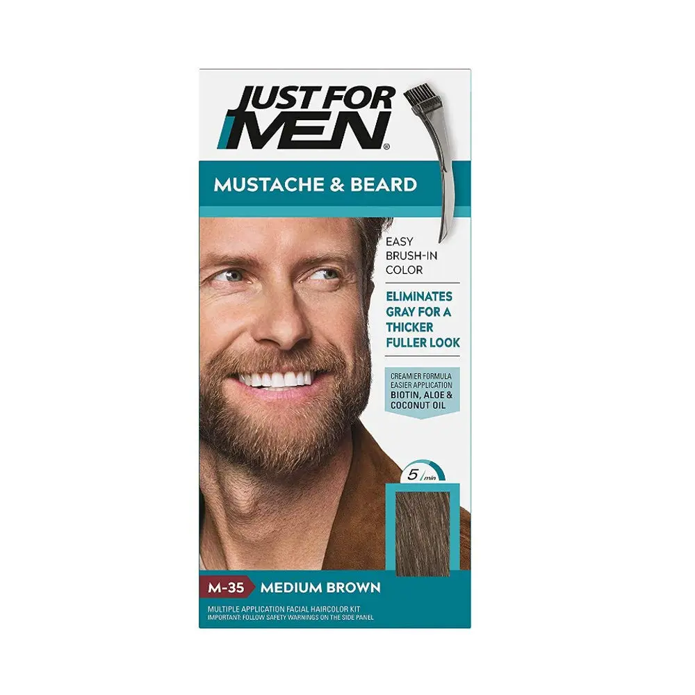 Just for Men Hair Color Gel Mustache & Beard M-35 Medium Brown 1 ea (Pack of 7) | Fast 5-min Application, Enriched with Keratin & Aloe - main product image