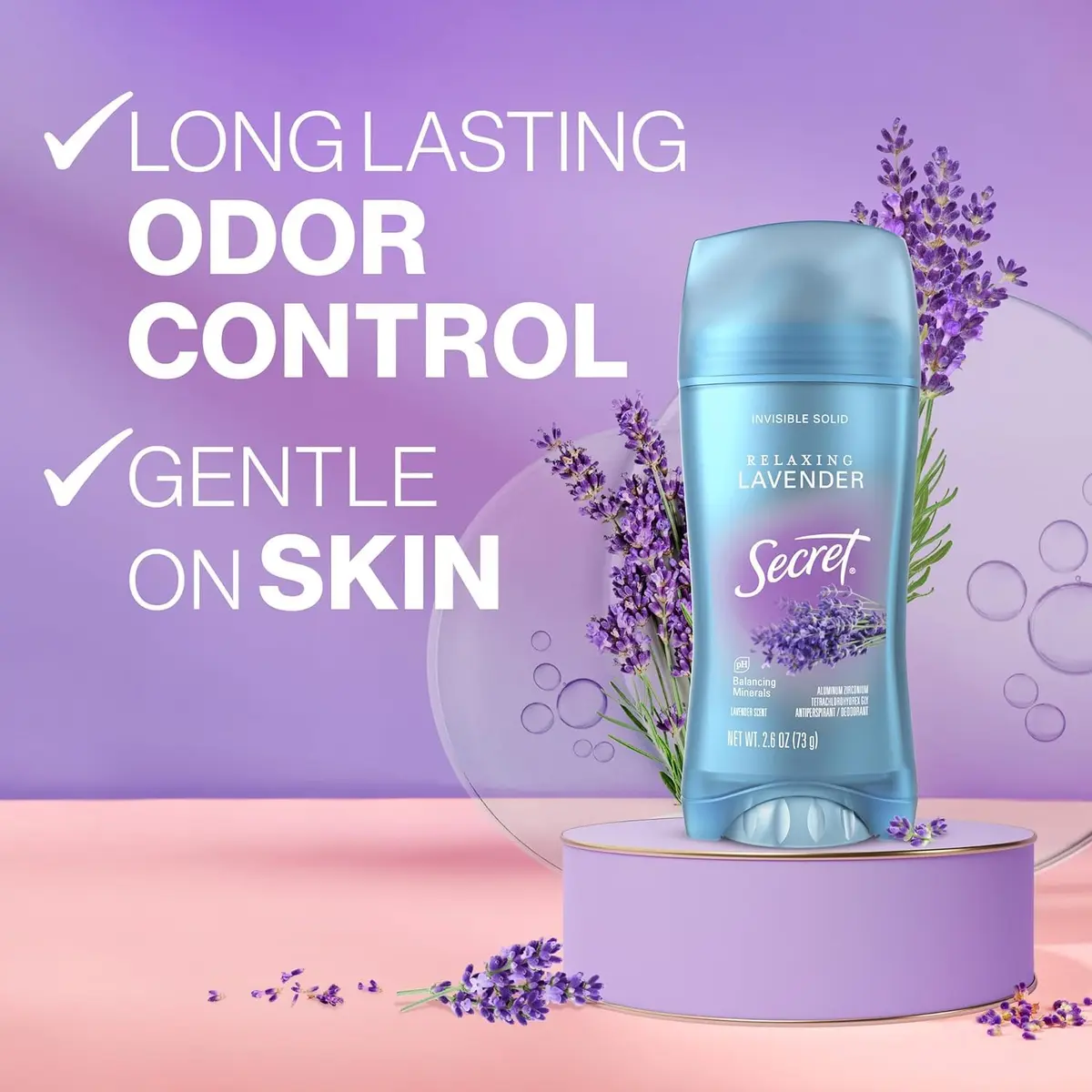 Secret Fresh Antiperspirant Deodorant for Women, 72hr Breathable Sweat & Odor Protection, Instant Freshness & Gentle, PH Balancing Minerals, Clear Gel, Lavender, 2.6 oz (Pack of 11) - view 4
