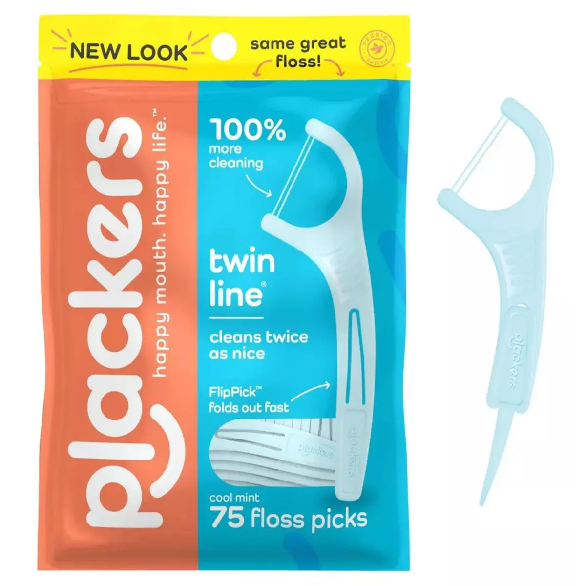 Plackers Twin-Line Dental Flossers Cool Mint 900 Count (30 x 30 Picks) | Whitening Floss Picks for Effective Cleaning - main product image