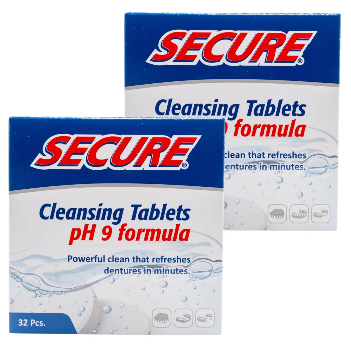 Secure Denture Cleaning Tablets 64 Count | pH 9 Formula for Deep Disinfection - main product image