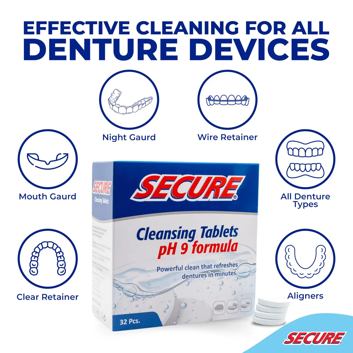 Secure Denture Cleaning Tablets 64 Count | pH 9 Formula for Deep Disinfection - view 5