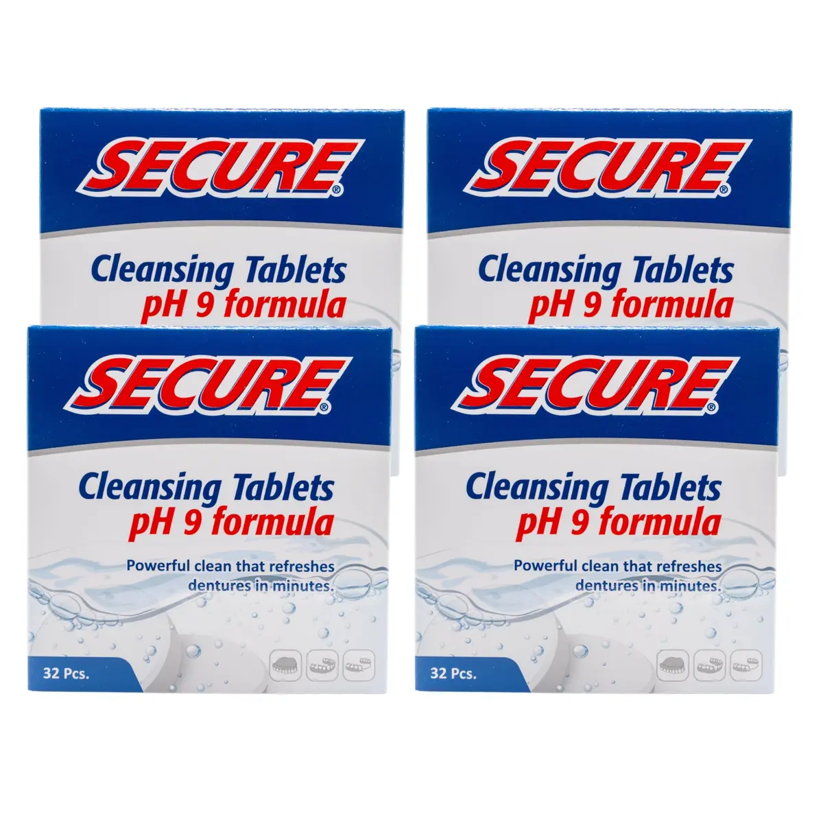 Secure Denture Cleaning Tablets, 128 Tablets | pH 9 Formula for Deep Disinfection - main product image