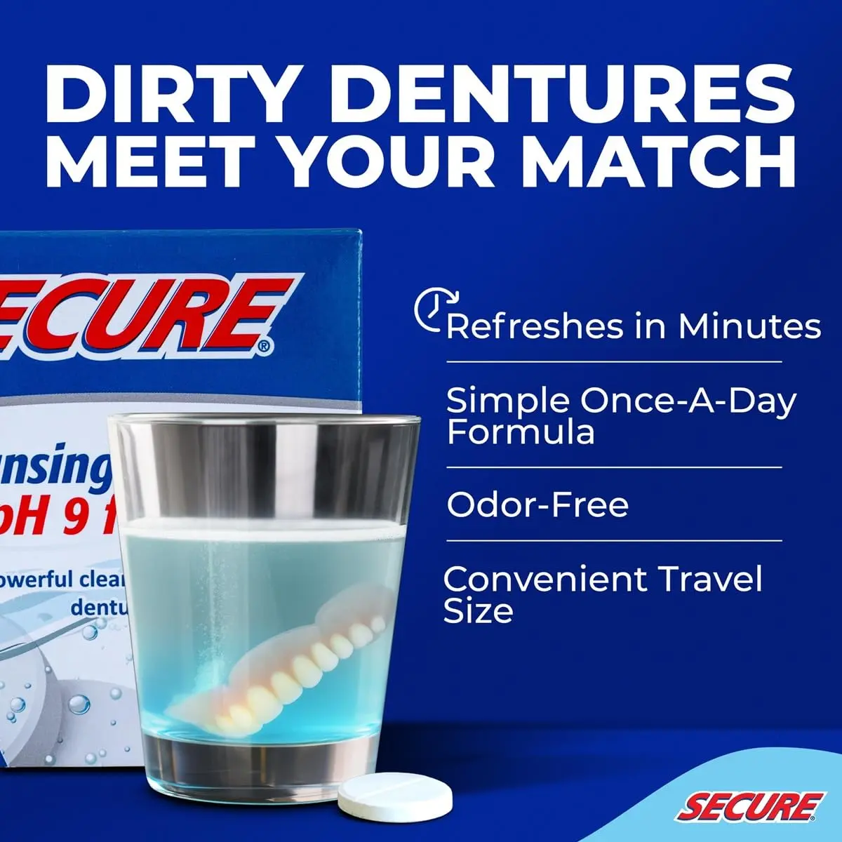 Secure Denture Cleaning Tablets, 128 Tablets | pH 9 Formula for Deep Disinfection - view 2