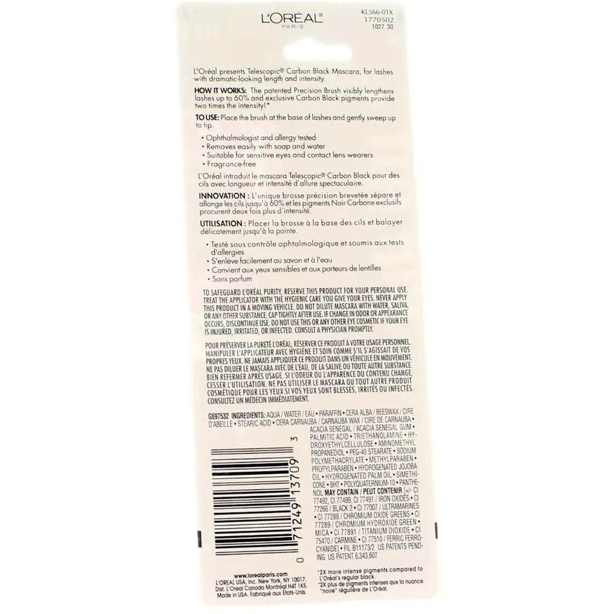 L'Oreal Paris Telescopic Mascara, Carbon Black | Lengthening & Separating, Ophthalmologist Tested - view 3
