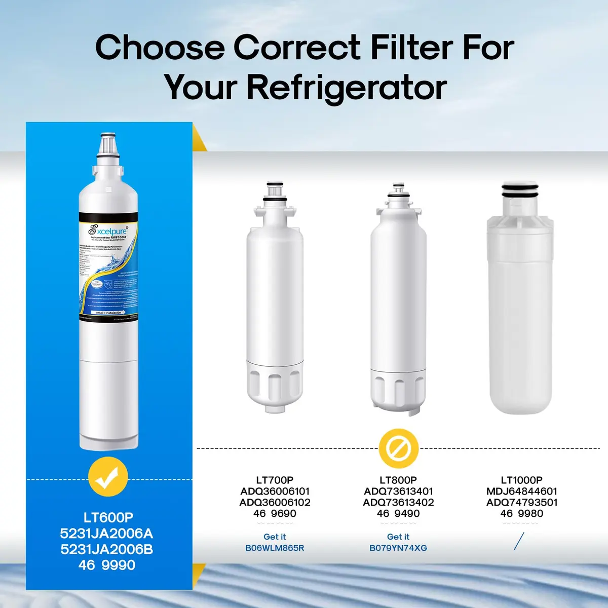 EXCELPURE Water Filter Replacement for LG LT600P 3-Pack | NSF Certified, 99.99% Sediment & Turbidity Filtration - view 2