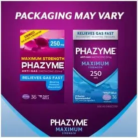 Phazyme Maximum Strength Gas and Bloating Relief 36 Fast GELS Pack of 3 | 250 mg Simethicone & 750 mg Calcium Carbonate | Fast-Acting Chewable Relief - view 11