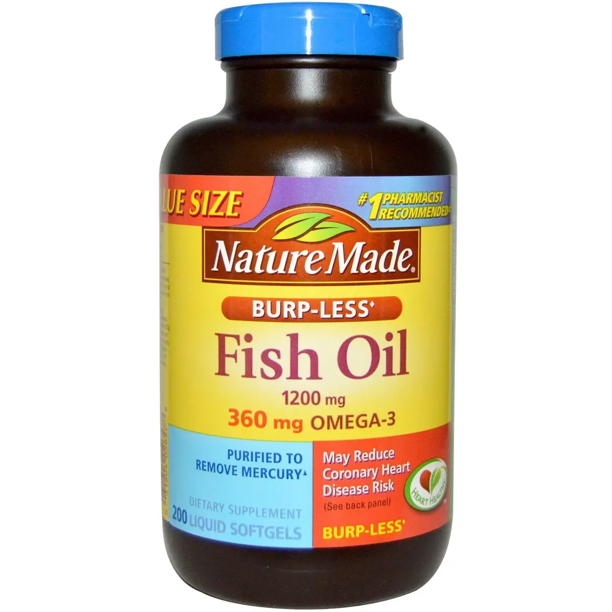 Nature Made Burp-Less Fish Oil 1200mg 360mg Omega-3 Liquid Softgels 400 Count (Pack of 2) | Supports Heart, Brain & Eye Health - main product image