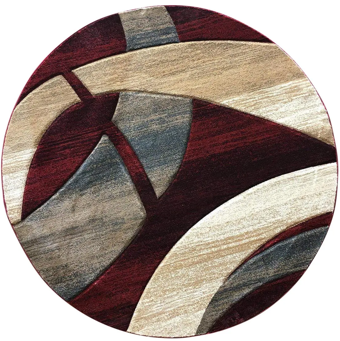 Sculpture Modern Round Contemporary Area Rug Red Burgundy Design 248 (5 Feet 6 Inch x 5 Feet 6 Inch) | Soft, Durable & Stylish - main product image