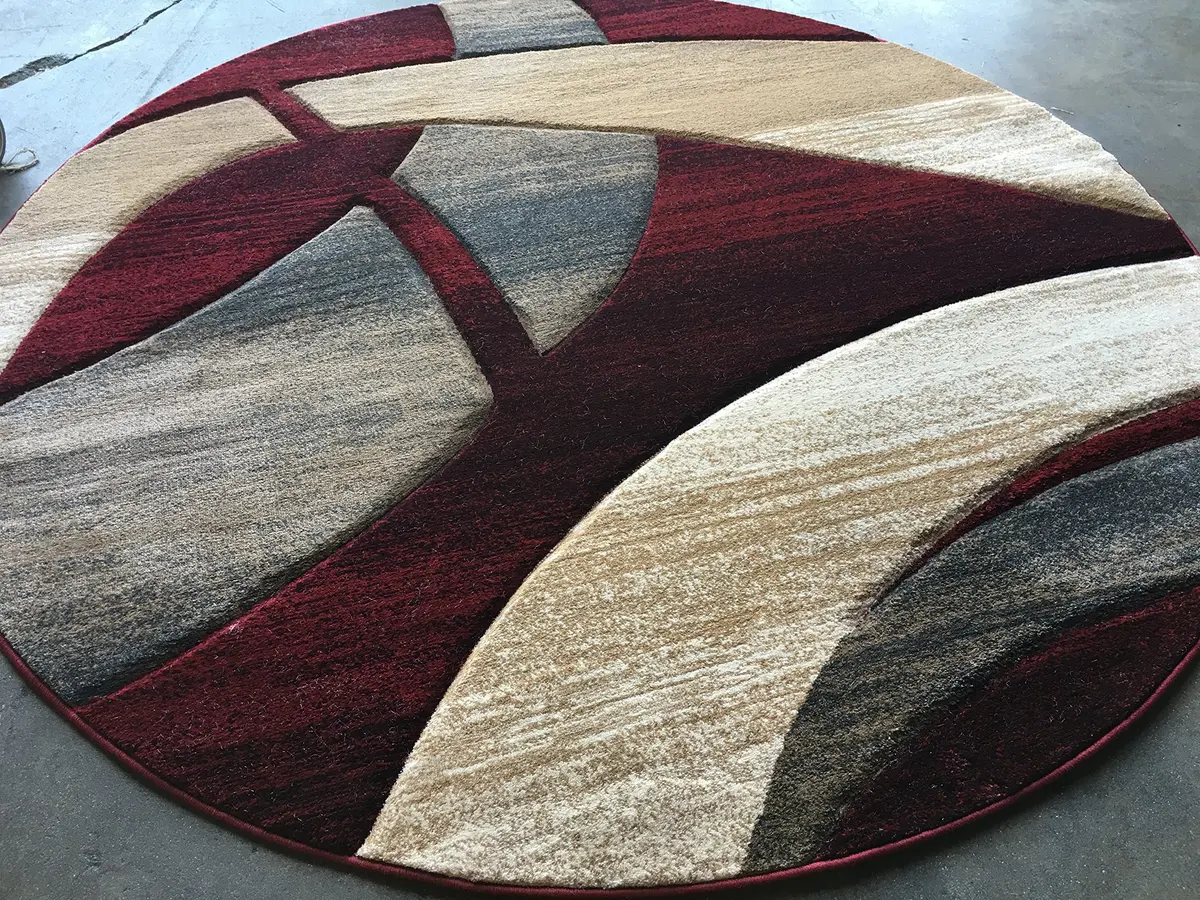 Sculpture Modern Round Contemporary Area Rug Red Burgundy Design 248 (5 Feet 6 Inch x 5 Feet 6 Inch) | Soft, Durable & Stylish - view 5