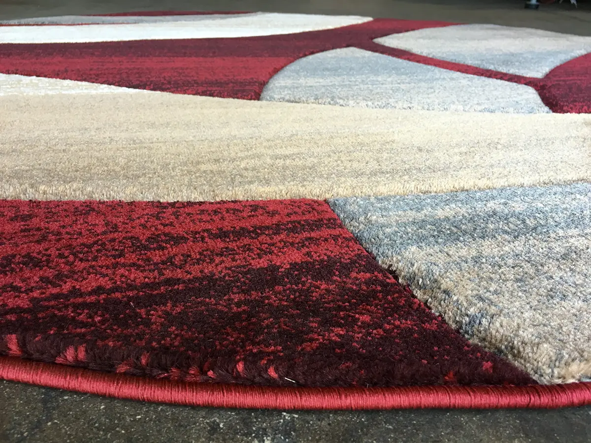 Sculpture Modern Round Contemporary Area Rug Red Burgundy Design 248 (5 Feet 6 Inch x 5 Feet 6 Inch) | Soft, Durable & Stylish - view 7