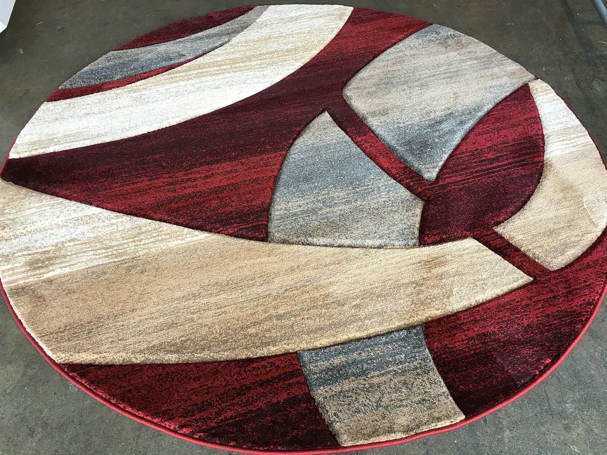 Sculpture Modern Round Contemporary Area Rug Red Burgundy Design 248 (5 Feet 6 Inch x 5 Feet 6 Inch) | Soft, Durable & Stylish - view 8