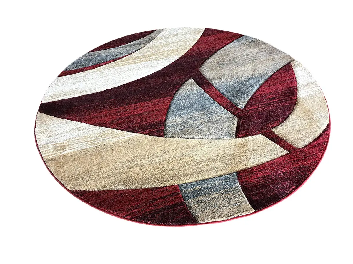 Sculpture Modern Round Contemporary Area Rug Red Burgundy Design 248 (5 Feet 6 Inch x 5 Feet 6 Inch) | Soft, Durable & Stylish - view 2