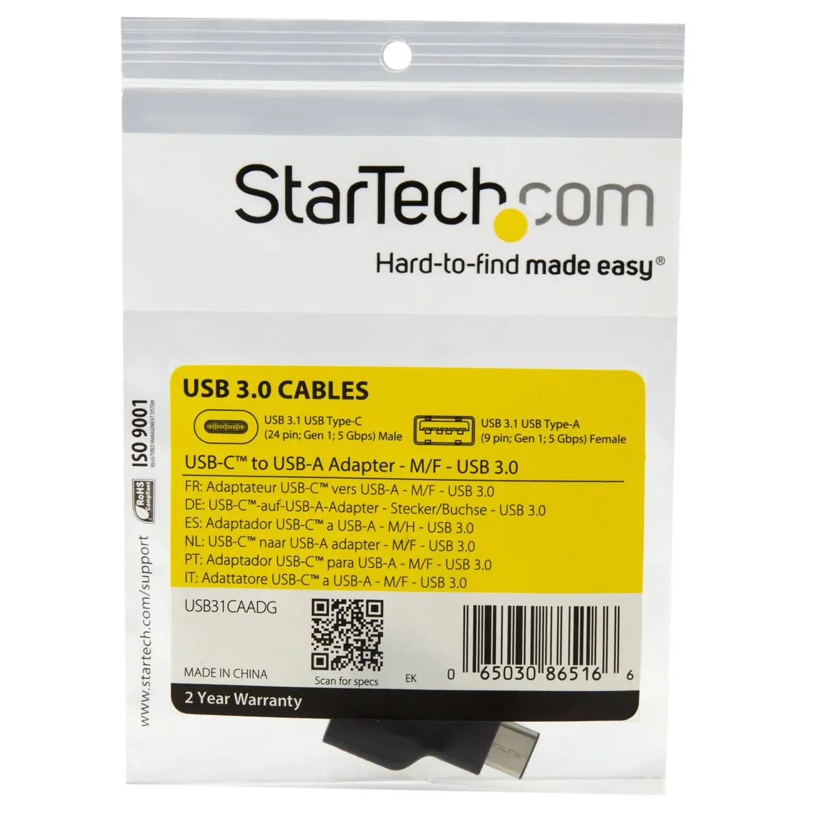 StarTech USB Type-C to USB 3.0/2.0 Adapter | 2-Year Warranty, USB-C Reversible Connector, Compatible with USB 3.0 Devices - view 3