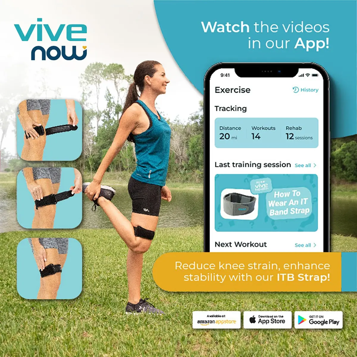 Vive IT Band Strap - Iliotibial Band Compression Wrap - Outside of Knee - 1 Count (Black) - view 9