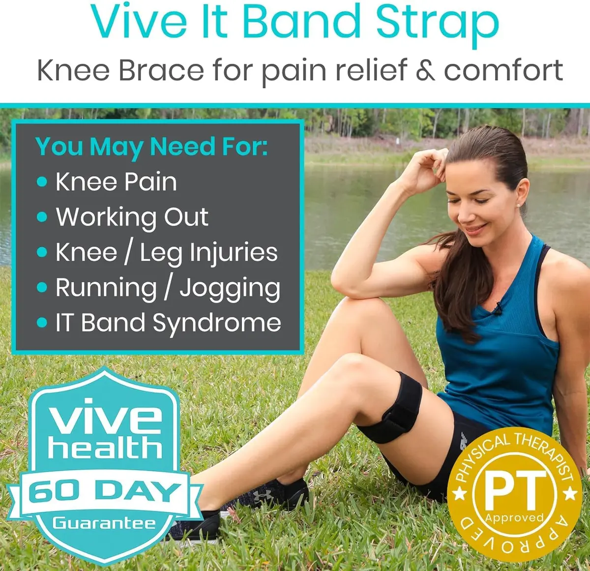 Vive IT Band Strap - Iliotibial Band Compression Wrap - Outside of Knee - 1 Count (Black) - view 2